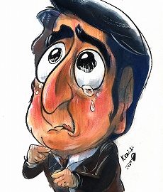 筆ペンで一気に描くスタイルで描かれた首相の似顔絵