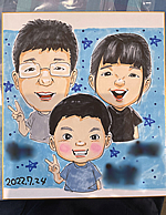 栃木県宇都宮市の輸入車ディーラーの感謝祭でお描きしたご家族連れの似顔絵 似顔絵