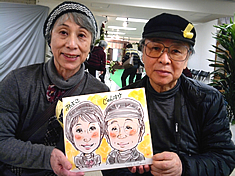 京都府京都市の展示会で似顔絵をお描きしたご夫婦