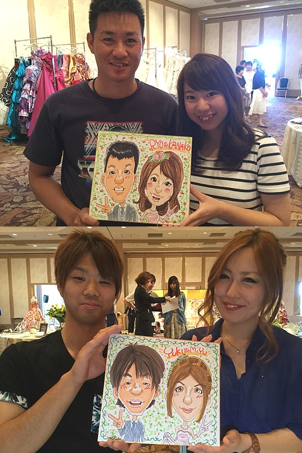 似顔絵をお描きしたカップルのみなさん