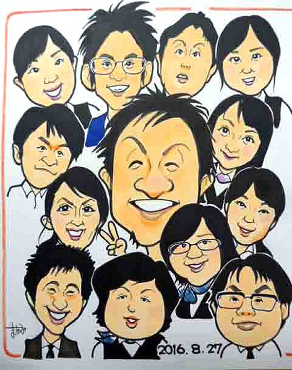 携帯ショップのスタッフさんが一同に介した似顔絵