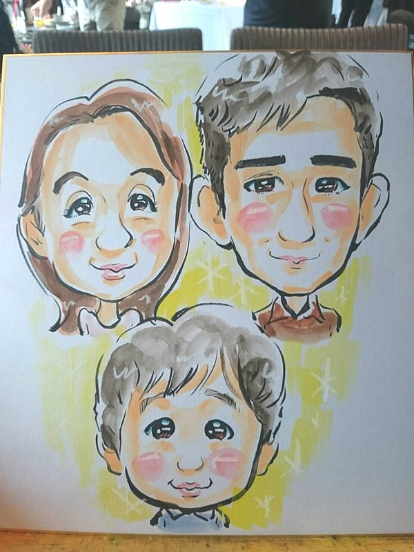 似顔絵師がお描きしたご家族連れの似顔絵