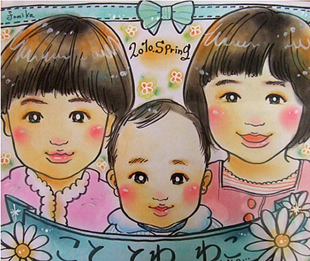 姉妹の似顔絵