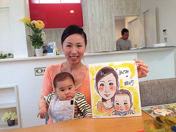 似顔絵をお描きした親子