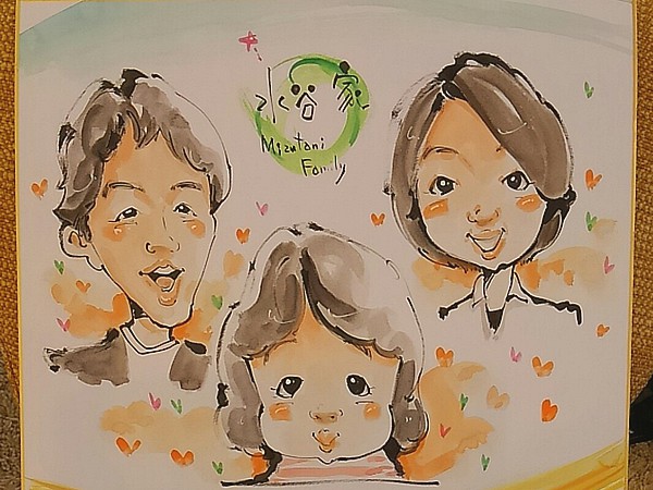 イベントでお描きしたご家族連れの似顔絵