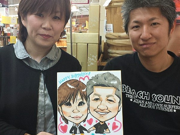 イベントでお描きしたご家族連れの似顔絵