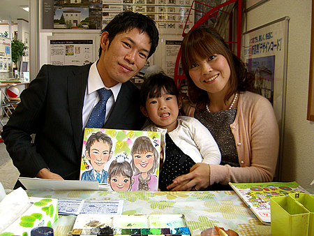 似顔絵をプレゼントしたご家族
