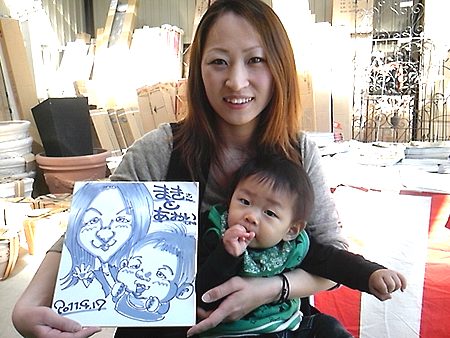似顔絵をお描きした親子